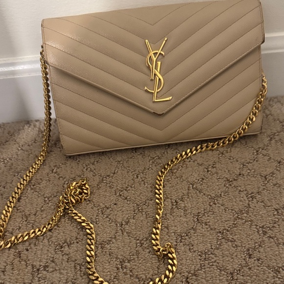 Saint Laurent Beige Quilted Leather Chain Wallet - Picture 12 of 13